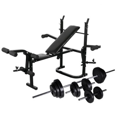 vidaXL Weight Bench with Weight Rack Barbell and Dumbbell Set 30.5kg Fitness 